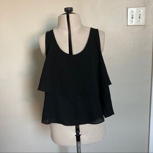 Lovemarks Black Ruffled Crop Top with Open Back